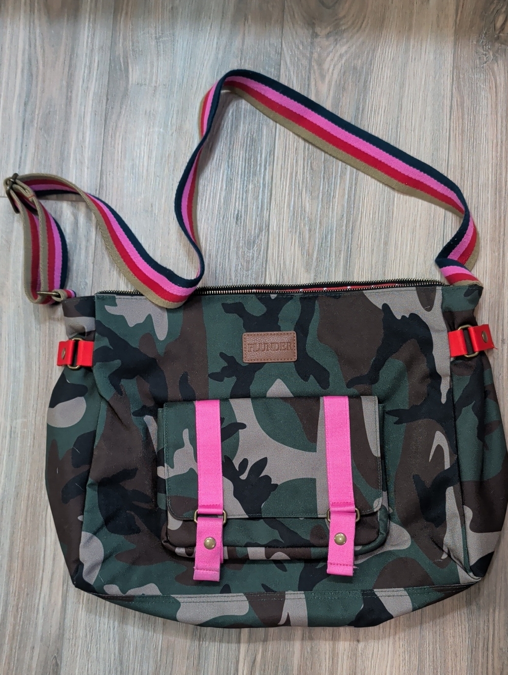 Plunder Camouflage Crossbody Tote with Pink Accents